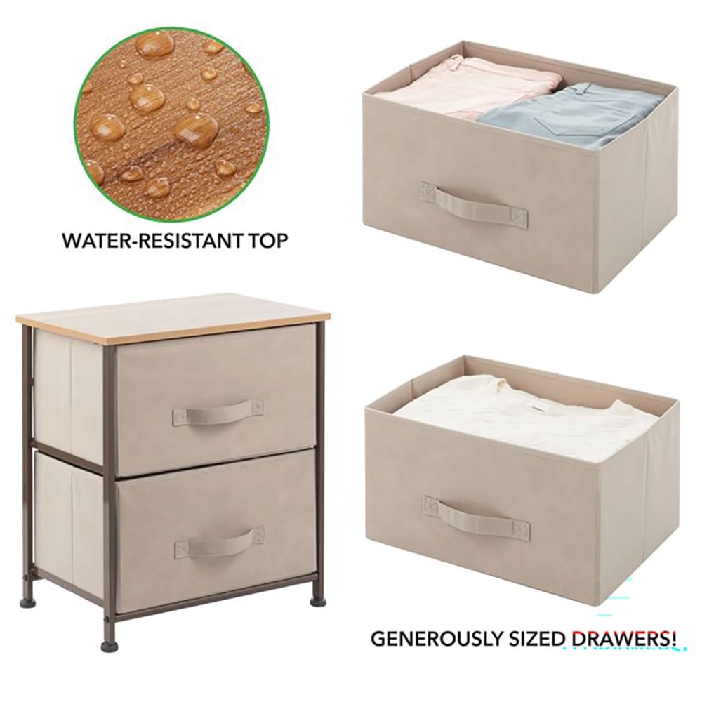 mDesign Small 2 Drawer End/Side Nightstand Table, Coffee/Dark Brown