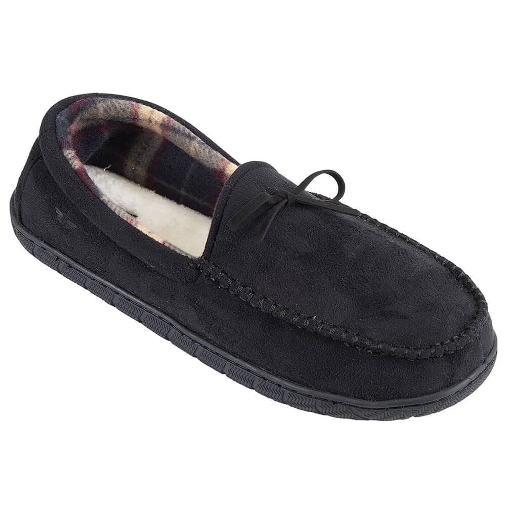 Dockers Men's Microsuede Boater Moccasin Slippers, Black