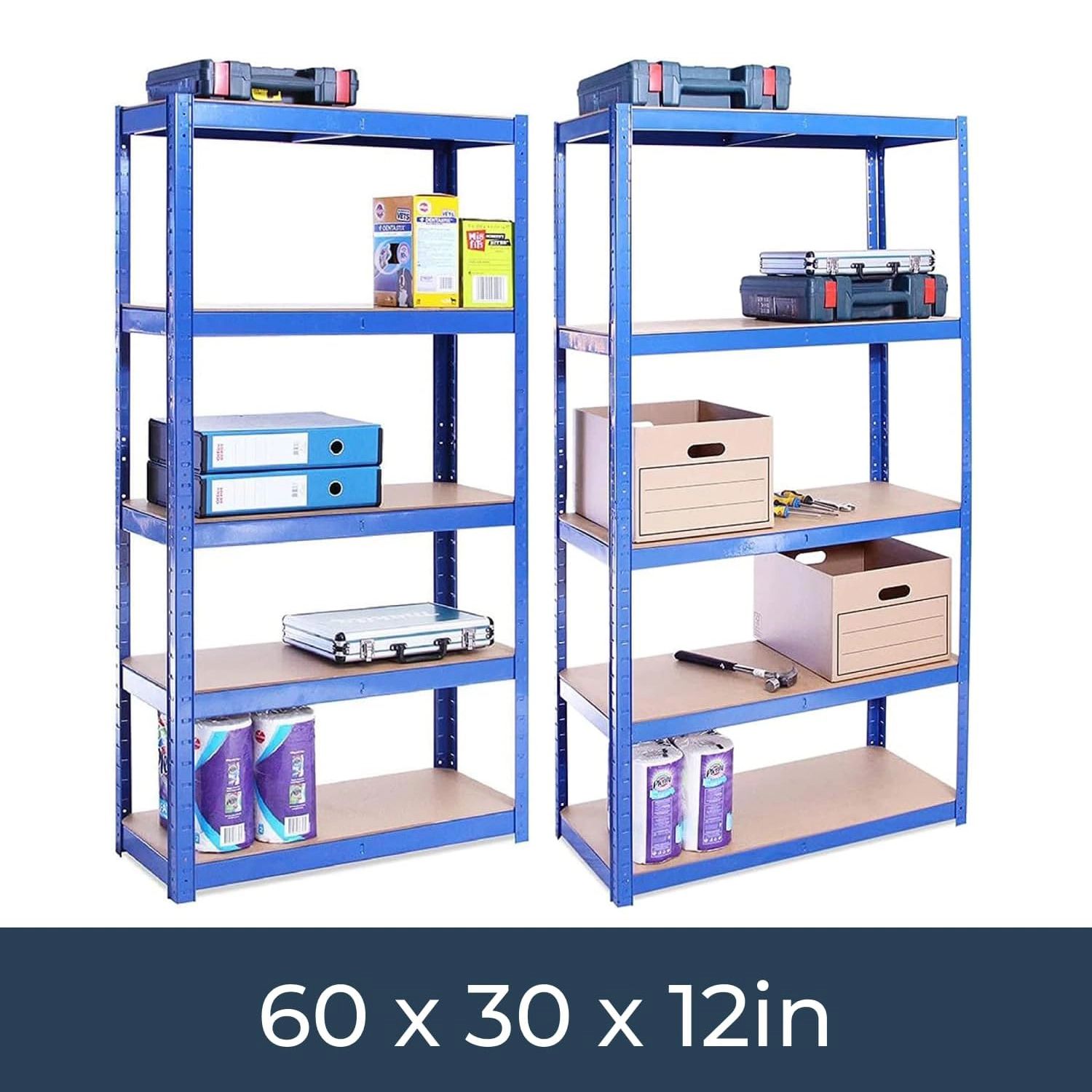 G-Rack 5-Tier Garage Shelving Unit, 30" x 12" x 59", Blue, 2 Count