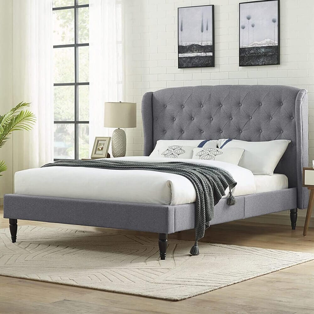 Classic Brands Coventry Upholstered Full Platform Bed Frame, Light Gray