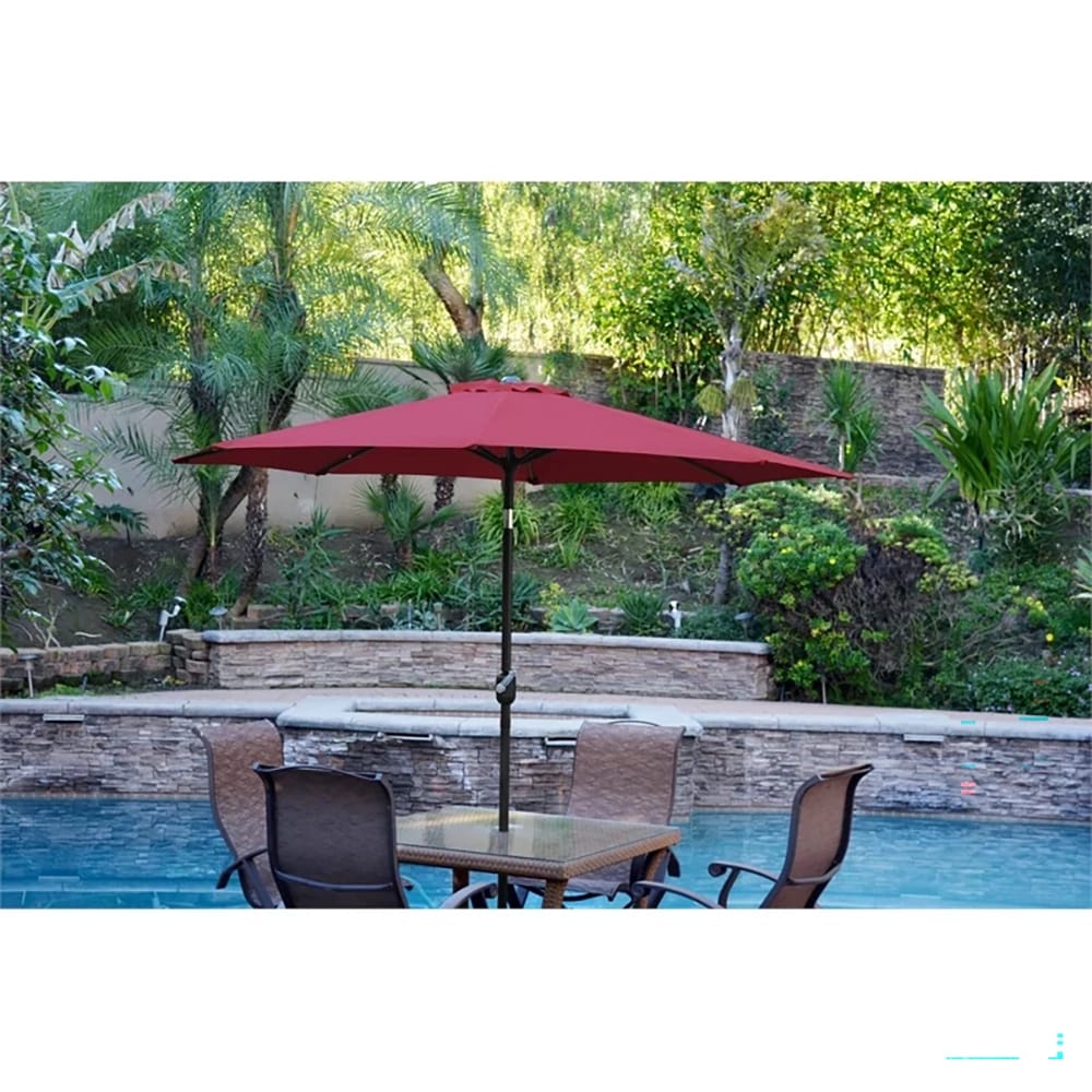Jeco 6.5 x 10 Rectangular Aluminum Patio Umbrella with Tilt and Crank, Burgundy/Black