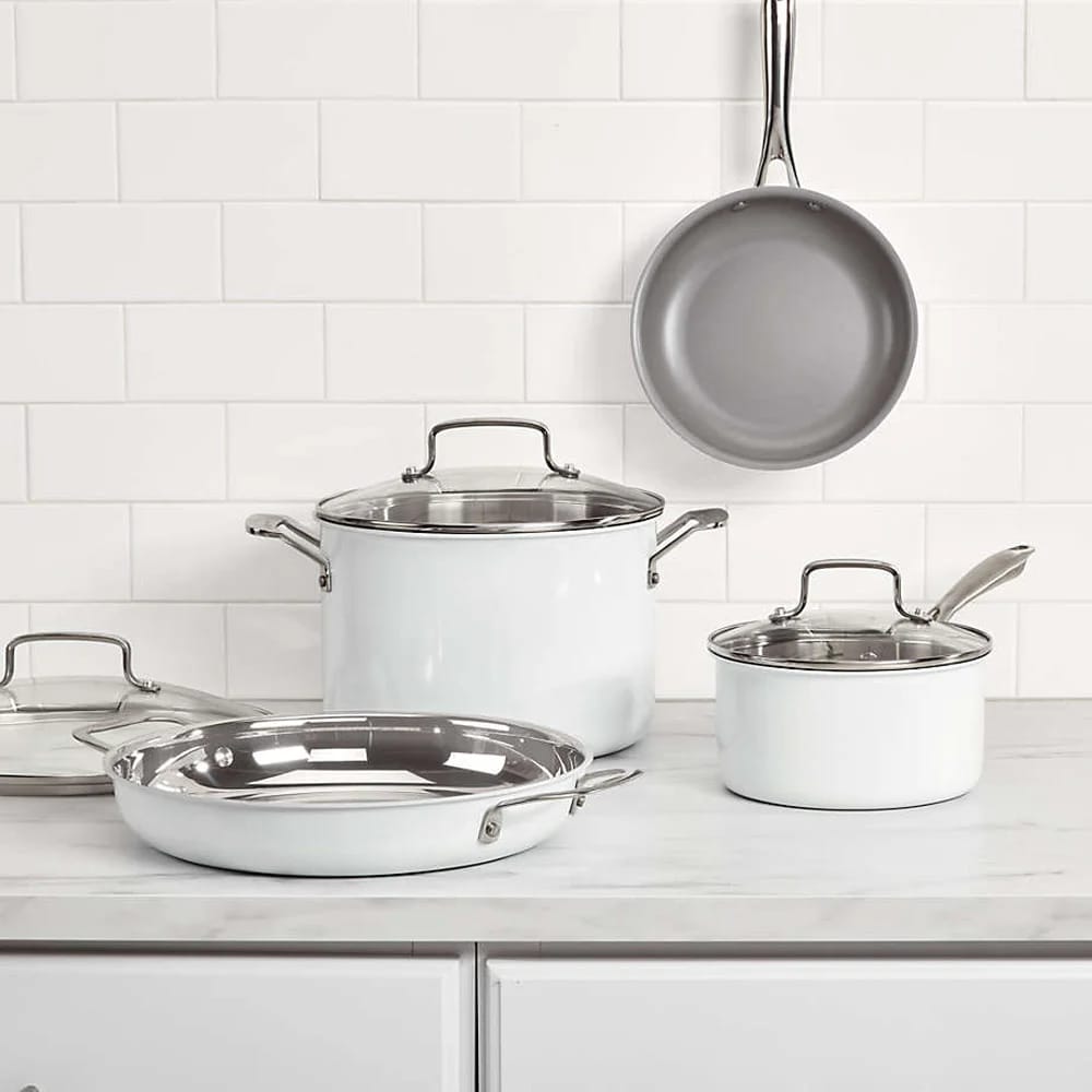 Cuisinart 15-Piece Stainless Steel Cookware Set, Matte White