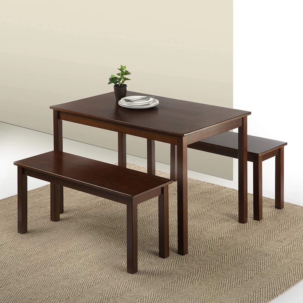 Zinus Wood Dining Table with 2 Benches, Espresso