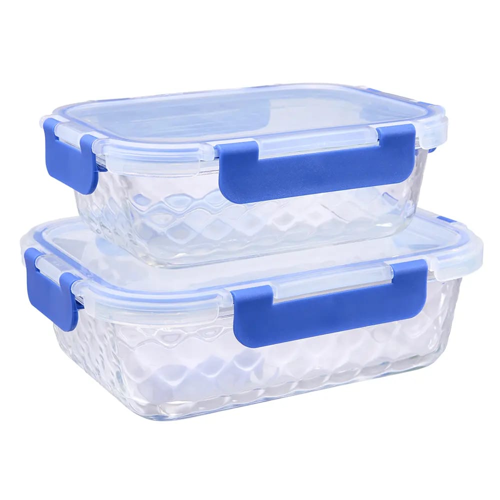 Home Living Glass Storage Containers With Lid, 2pk, 21.6 oz./35.1 oz.