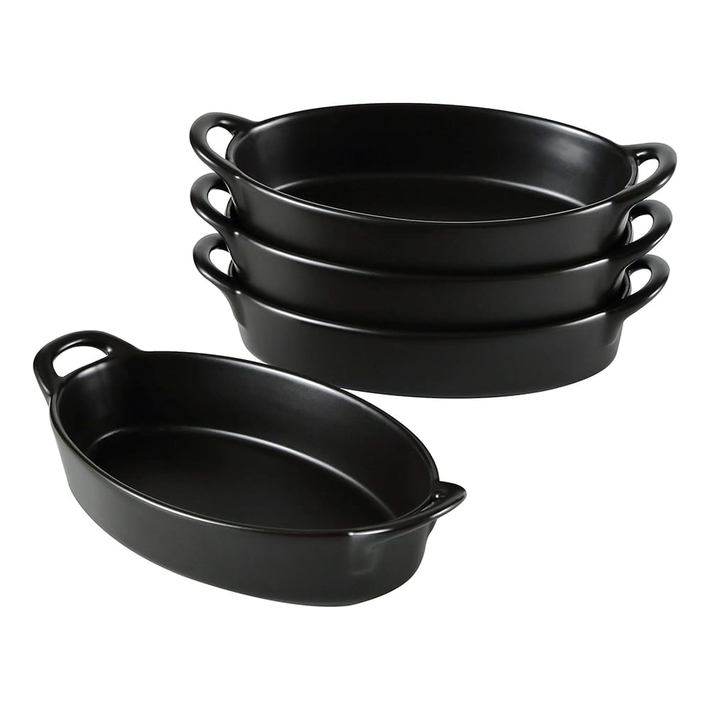 Bruntmor Porcelain Ceramic Pie Pan, Black, Set of 4