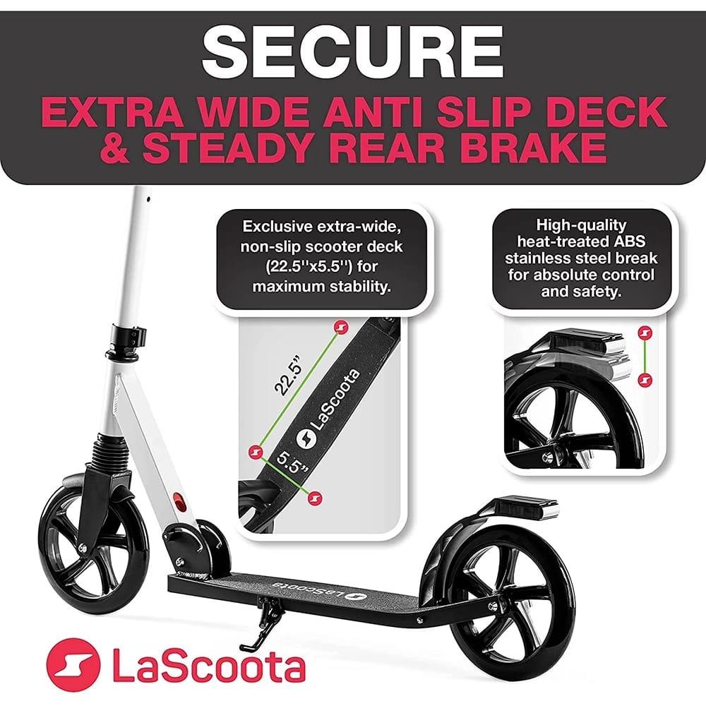 LaScoota Foldable Kick Scooter, White