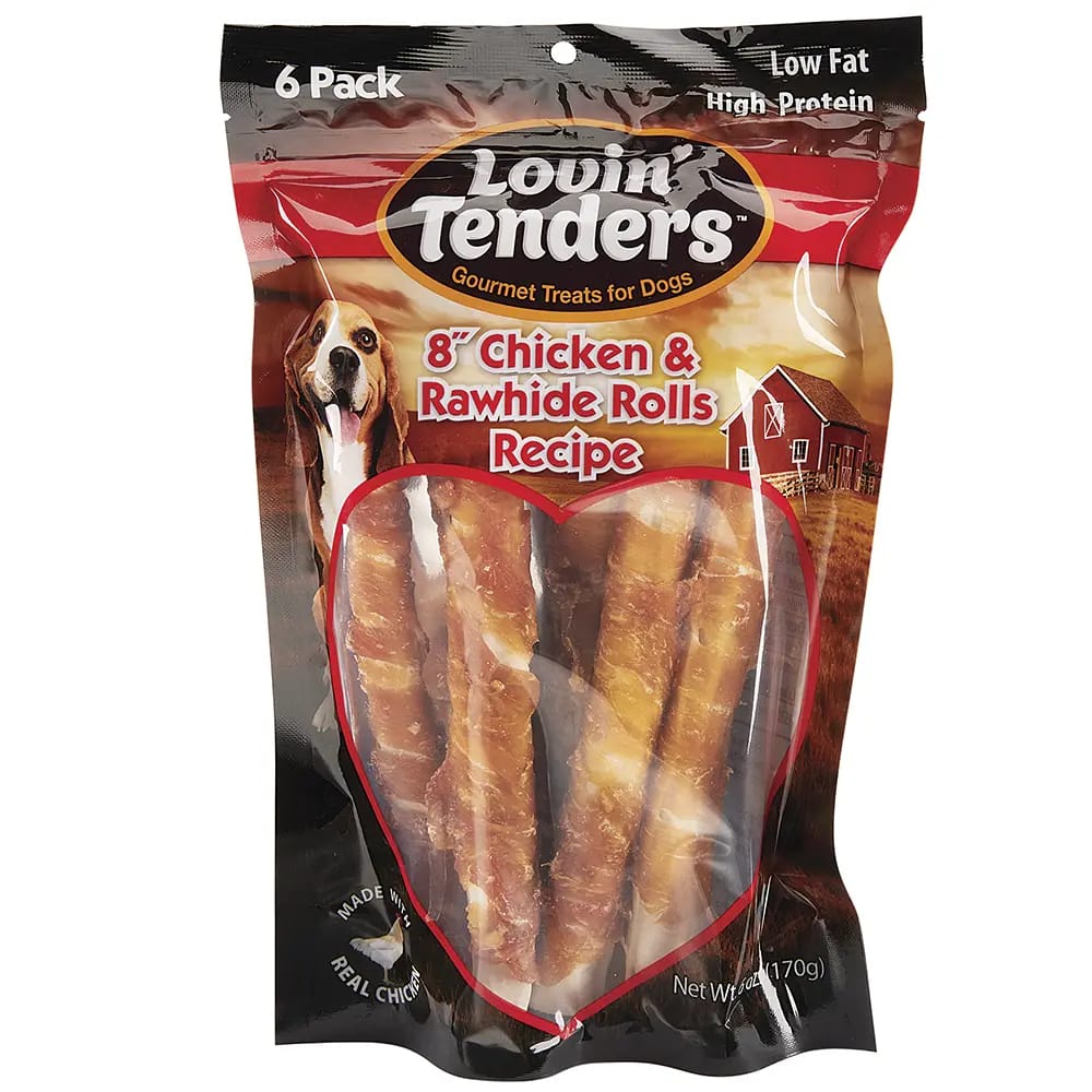 Lovin' Tenders 8" Chicken & Rawhide Roll Dog Treats, 6 Count