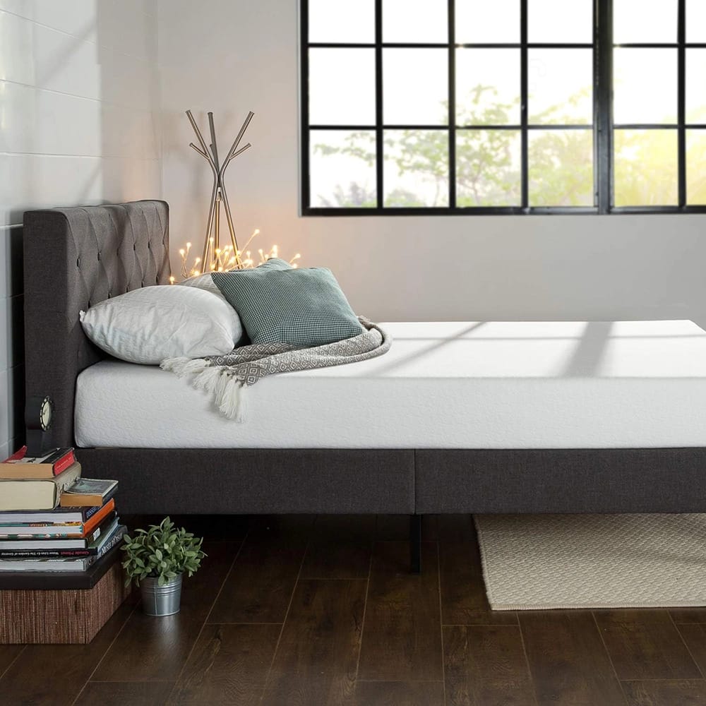 Zinus Shalini Upholstered Platform Bed Frame, King, Dark Gray