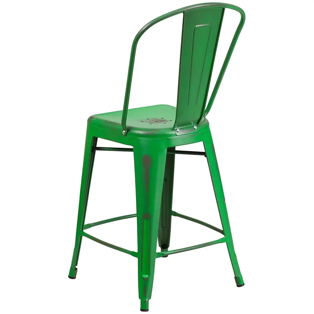 Flash Furniture Metal Indoor/Outdoor Counter Height Stool, Distressed Green, 4 Pack