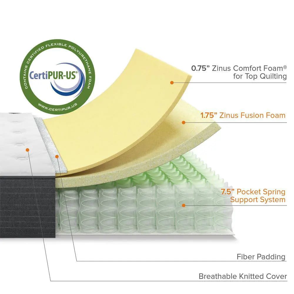 Zinus 10" Comfort Essential Medium Hybrid Pocket Spring Mattress, King