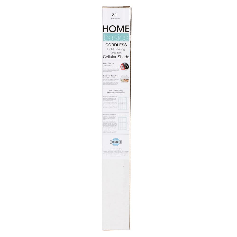 Home Basics Cordless Light Filtering 1 Cellular Shade, White, 23" x 72"