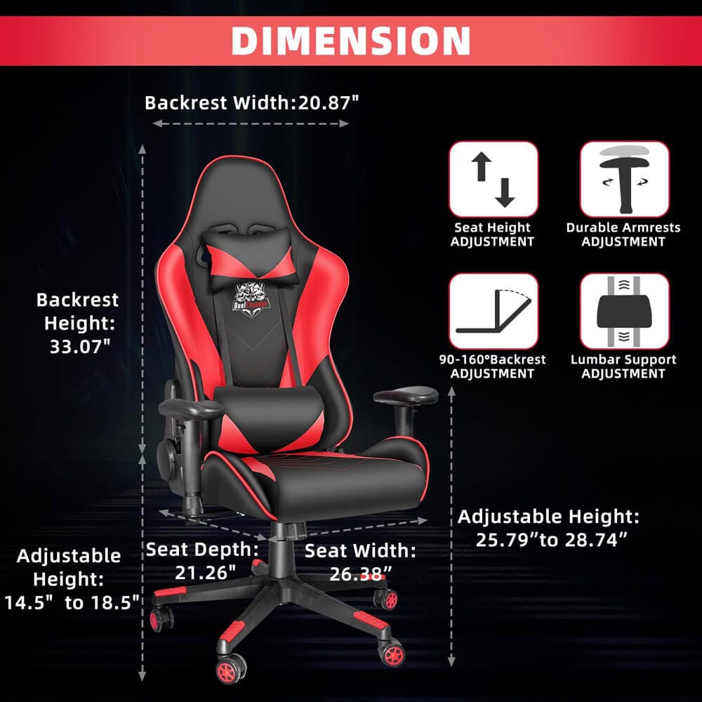 DualThunder Ergonomic High Back Gaming Chair, Red/Black