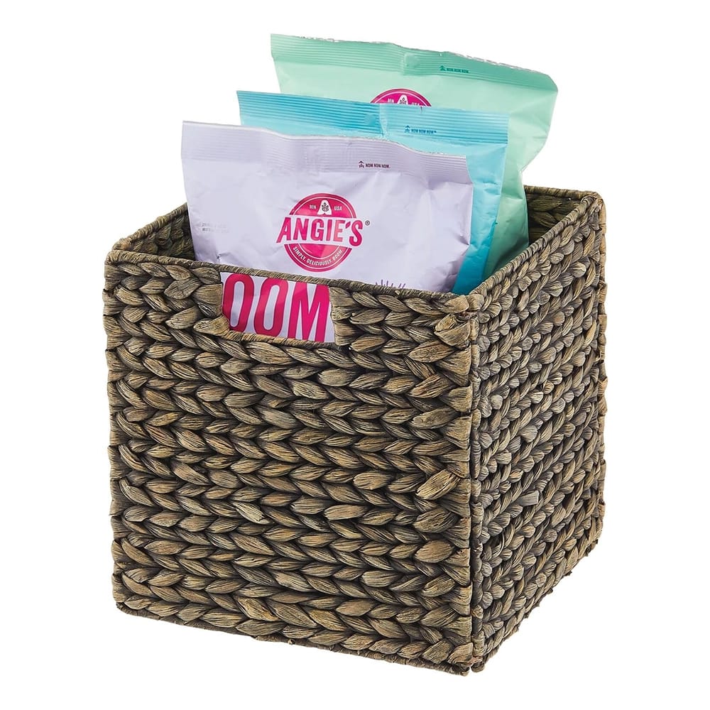 mDesign Woven Hyacinth Cube Organizer Basket, Black, 8 Pack