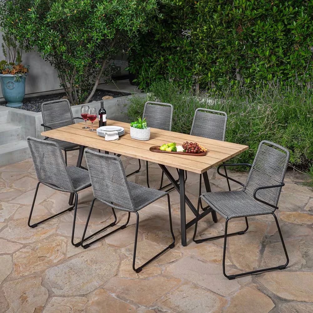 Royal Garden Linden Hills 7-Piece Rope Dining Set, Gray/Charcoal