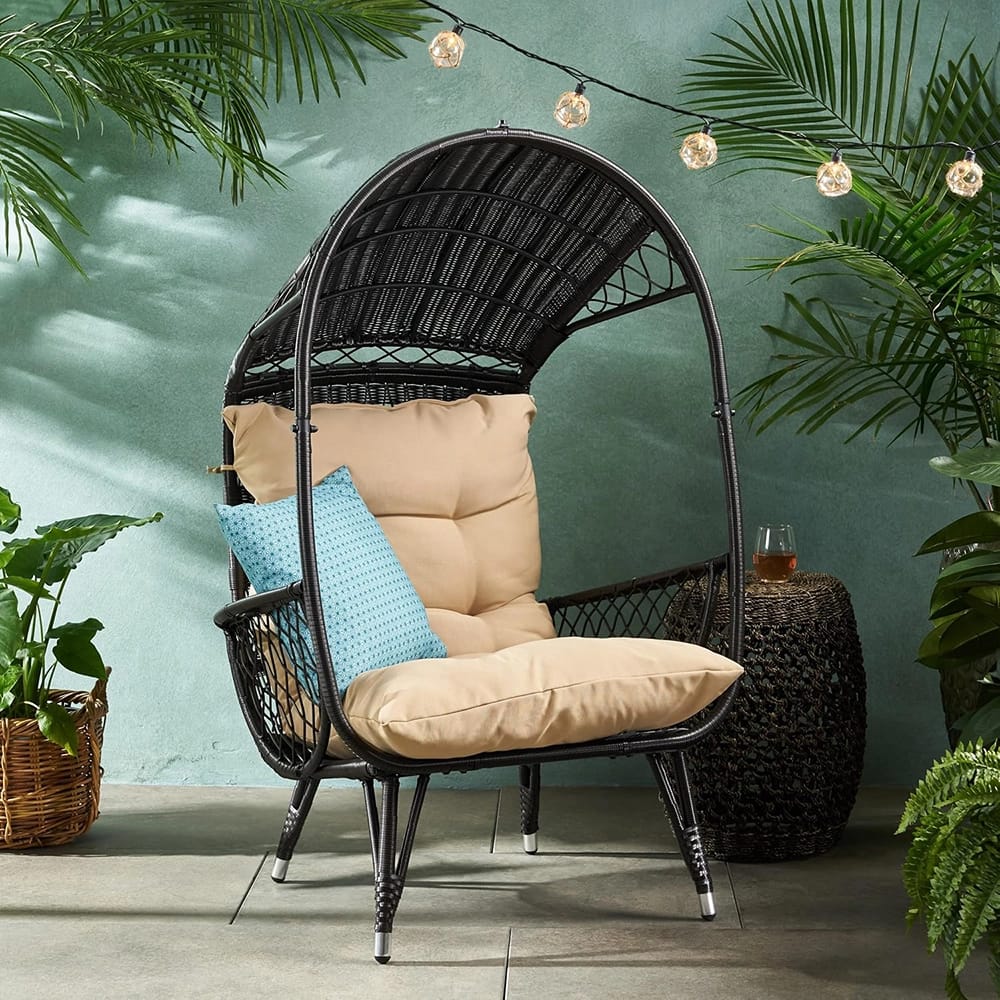 Outdoor Wicker Basket Chair with Cushions, Brown