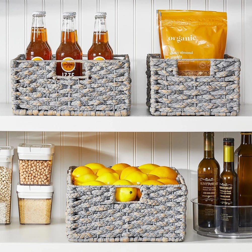 mDesign Hyacinth Braided Woven Kitchen Basket, Gray, 6 Pack