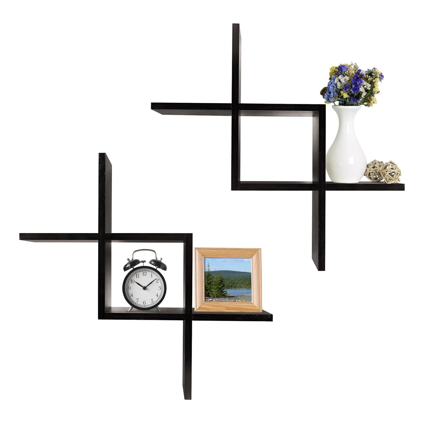 Greenco Criss Cross Intersecting Floating Shelf, Black