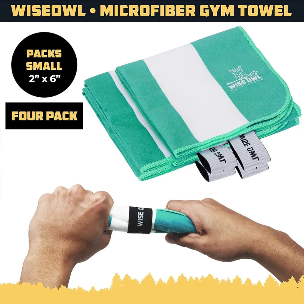 Wise Owl Outfitters Quick Dry Microfiber Towels, Green, 4 Pack