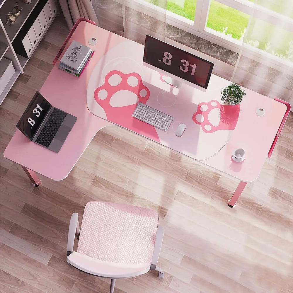 Eureka Ergonomic Left Side L-Shaped Office Desk, Pink