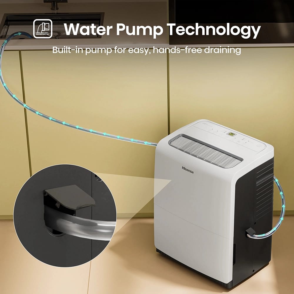 Hisense 60-Pint Room Dehumidifier with Built-In Pump, White (Factory Refurbished)