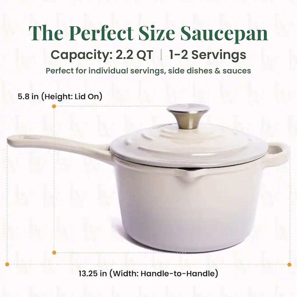 Larder & Vine 2.2 Qt Enameled Cast Iron Saucepan with Lid, Stone