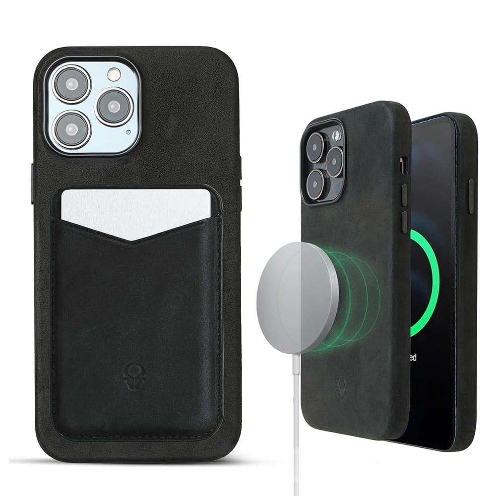 DONBOLSO Leather iPhone 14 Max Phone Case, Vintage Black