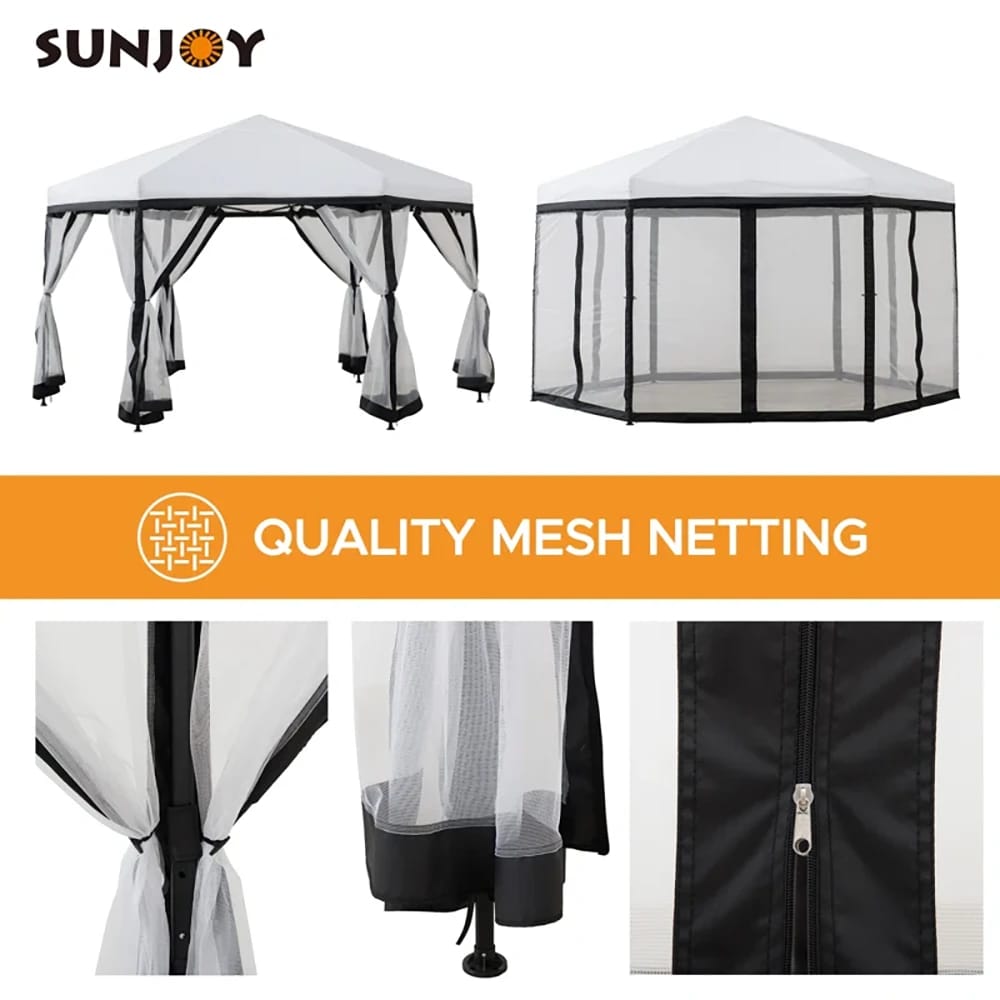 Sunjoy Outdoor 2-Tone Hexagon Pop Up Gazebo, 11' x 11', White/Black