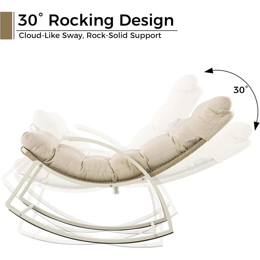 IRONCK Patio Rocking Chair with Cushion, Beige