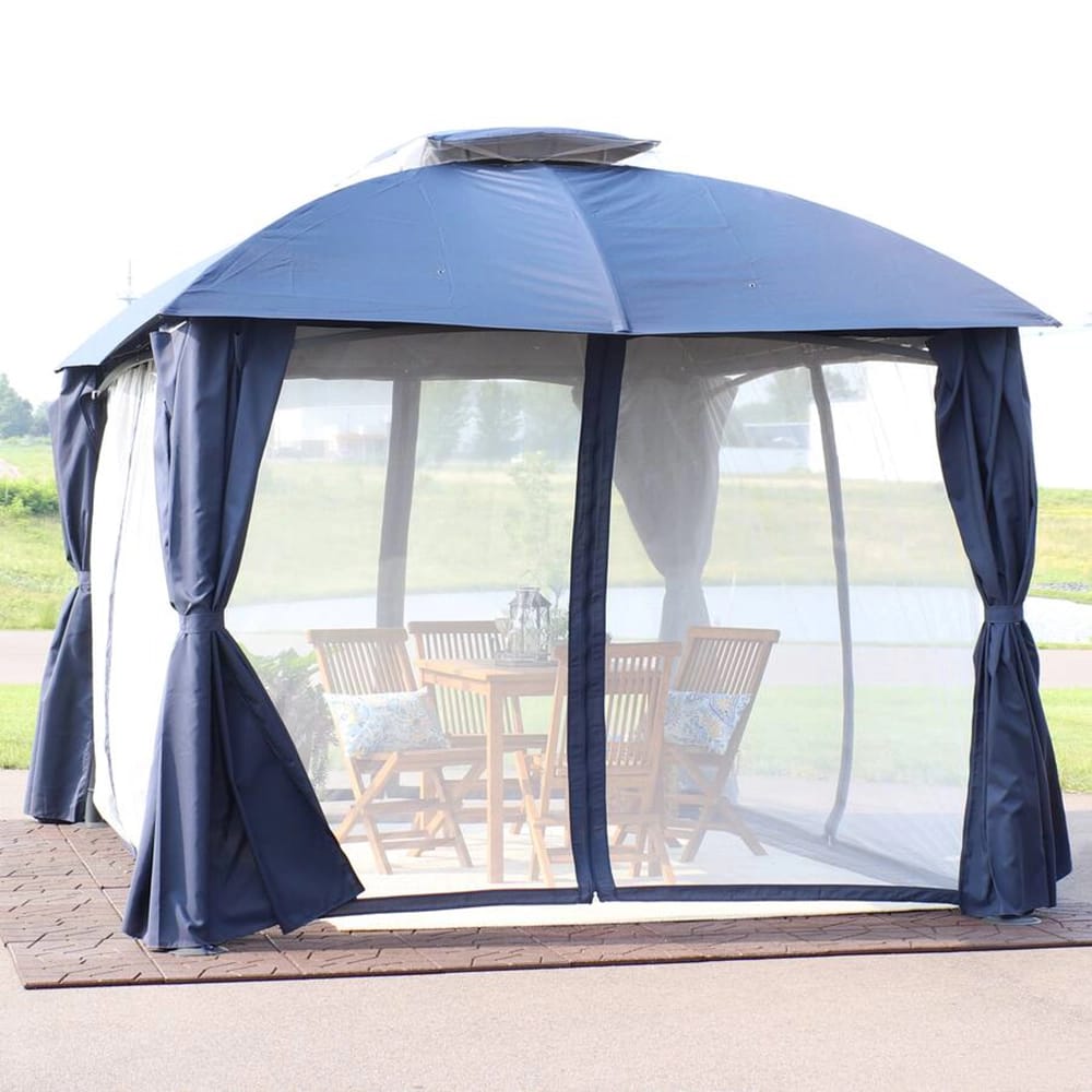 Sunnydaze 12.6' x 9.1' Soft Top Patio Gazebo with Screens and Privacy Walls, Blue