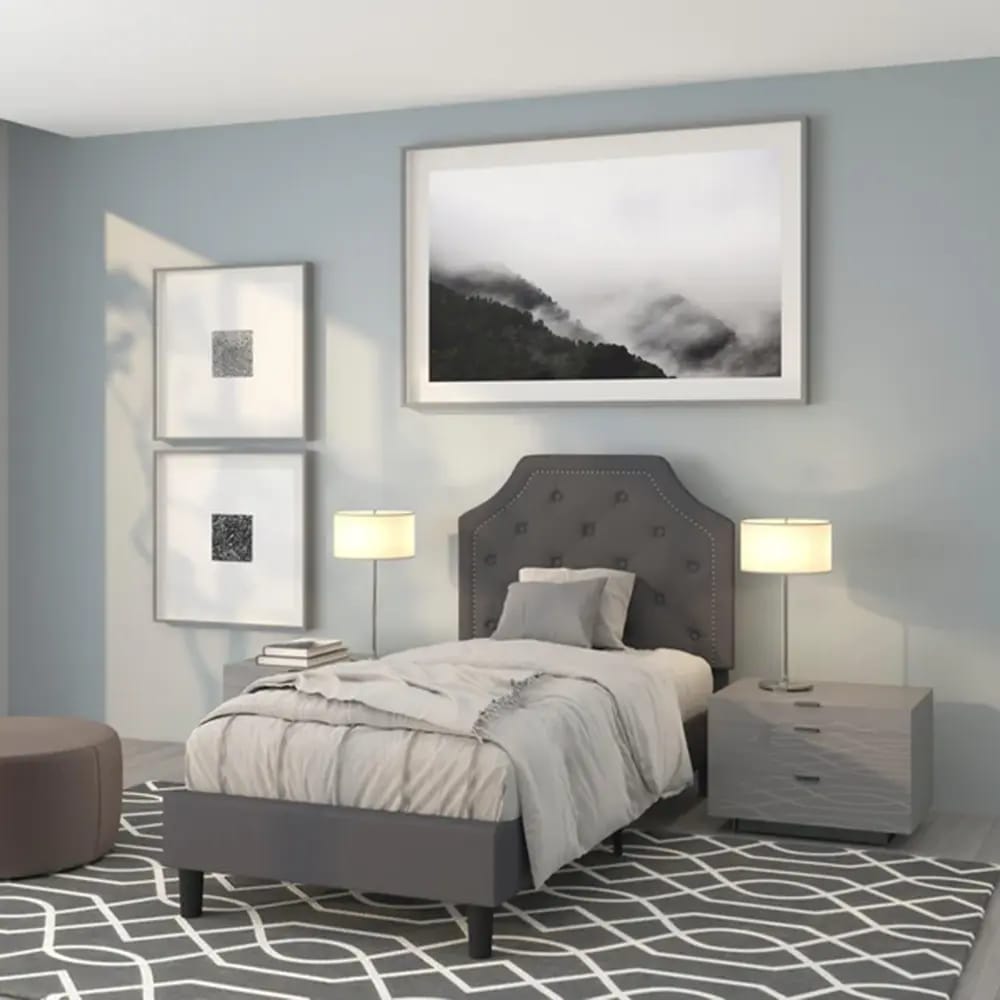 Brighton Arched Tufted Upholstered Platform Bed, Twin, Dark Gray