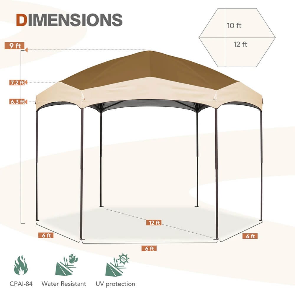 Hexagonal Pop-Up Gazebo with Mosquito Netting, Light Brown