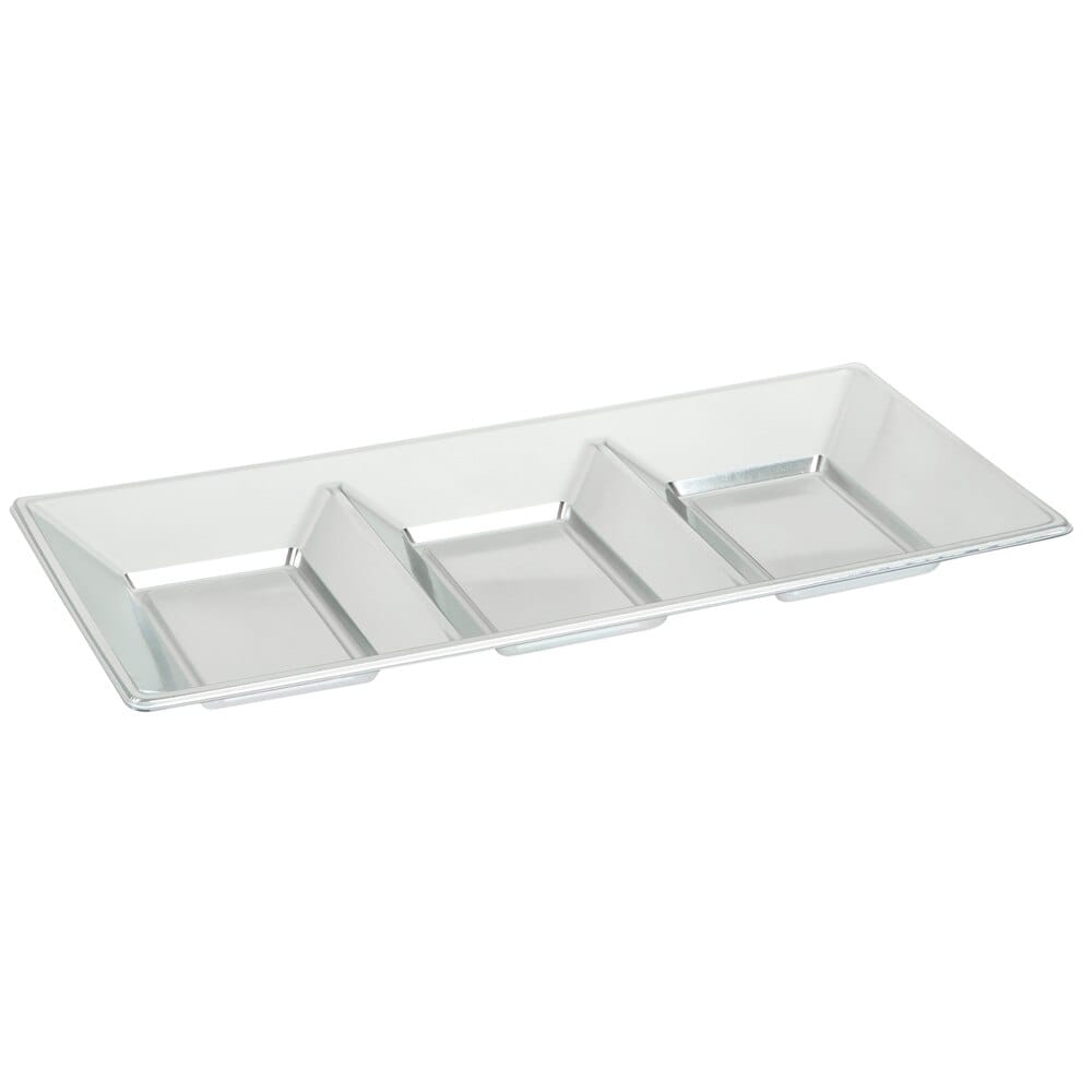 Silver Plastic Divided Serving Tray