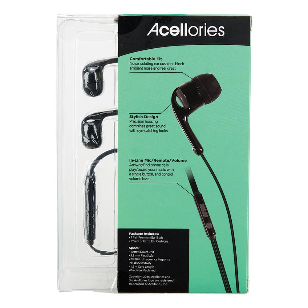 Acellories High Performance Earbuds With In-Line Mic
