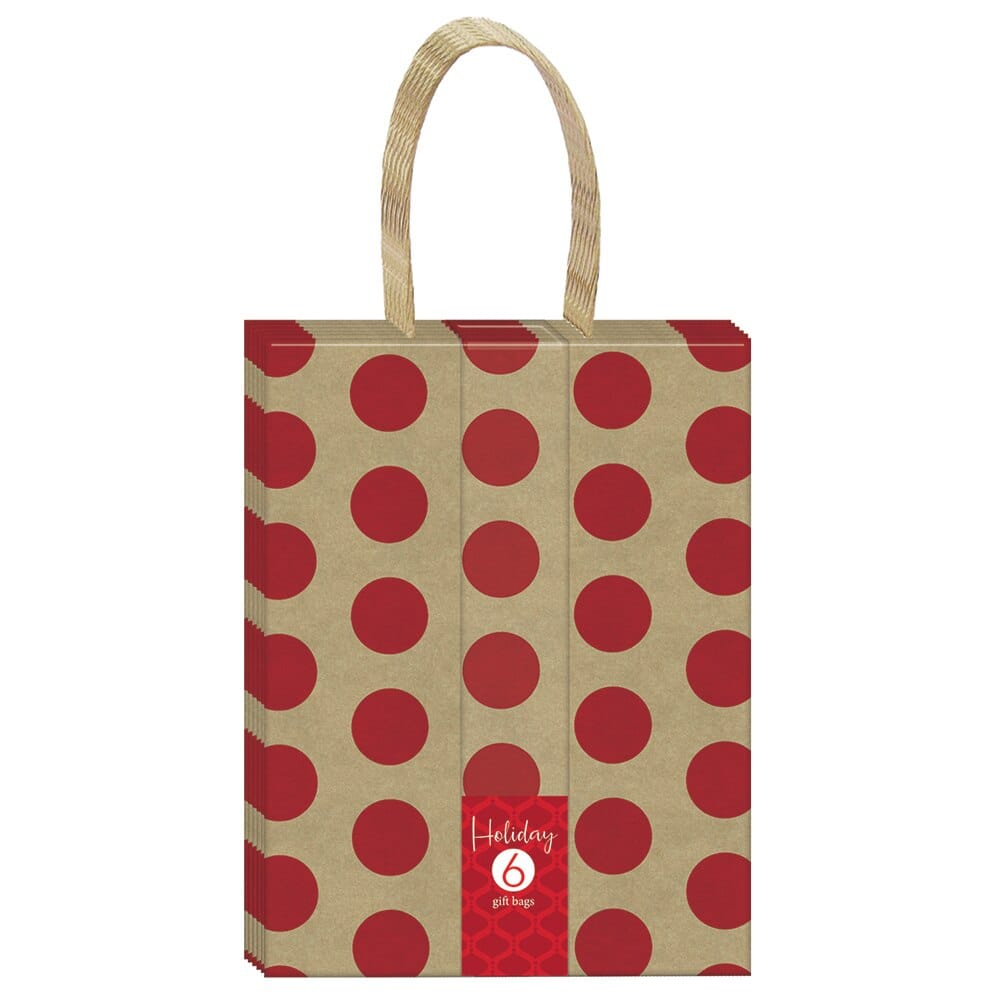 Medium Kraft Christmas Gift Bags, 6-Piece