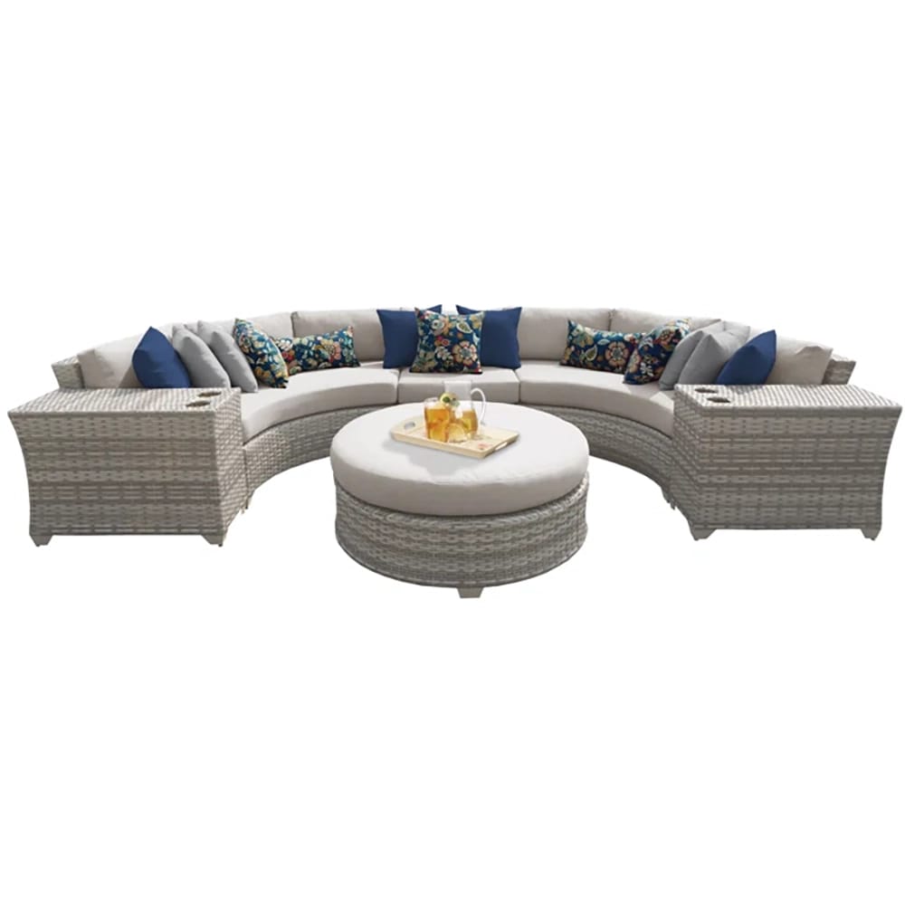 TK Classics 6-Piece Rattan Sectional Seating Group with Cushions, Vanilla Creme/Beige