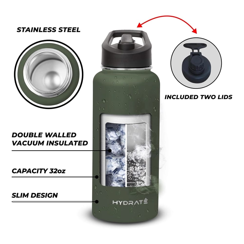 HYDRATE 32 oz Water Bottle, Green