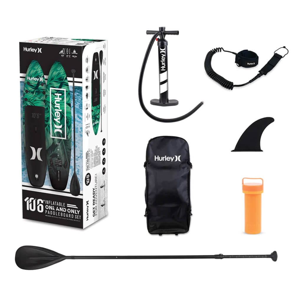 Hurley One & Only 10'6" Inflatable Stand Up Paddle Board Kit, Tropic Leaf