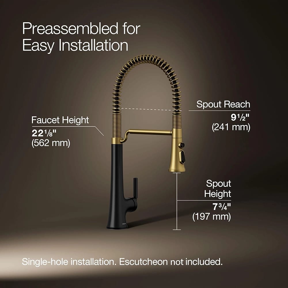 KOHLER Pull-Down Kitchen Sink Faucet, Matte Black/Brass