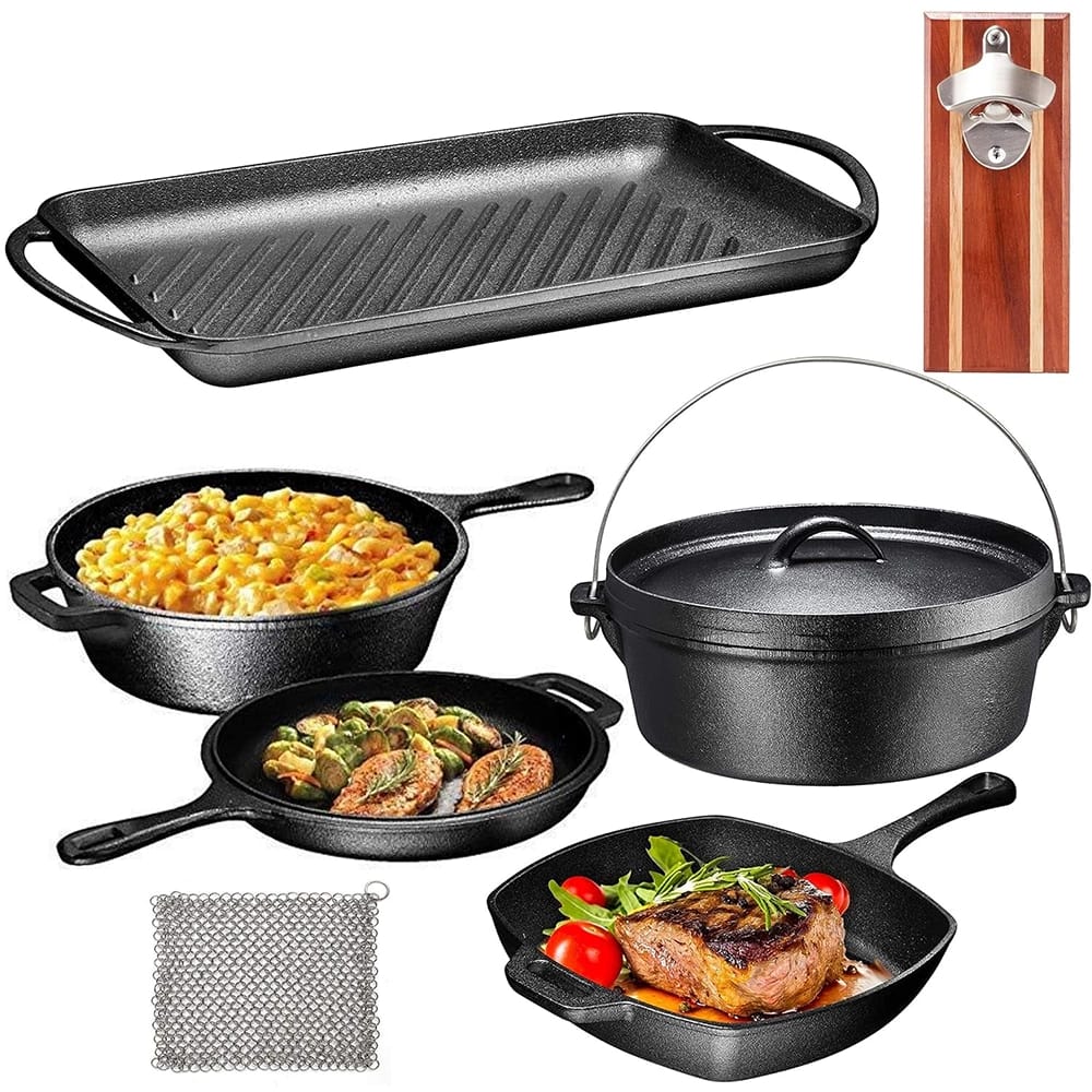 Bruntmor Pre-Seasoned 7-Piece Cast Iron Cookware Set