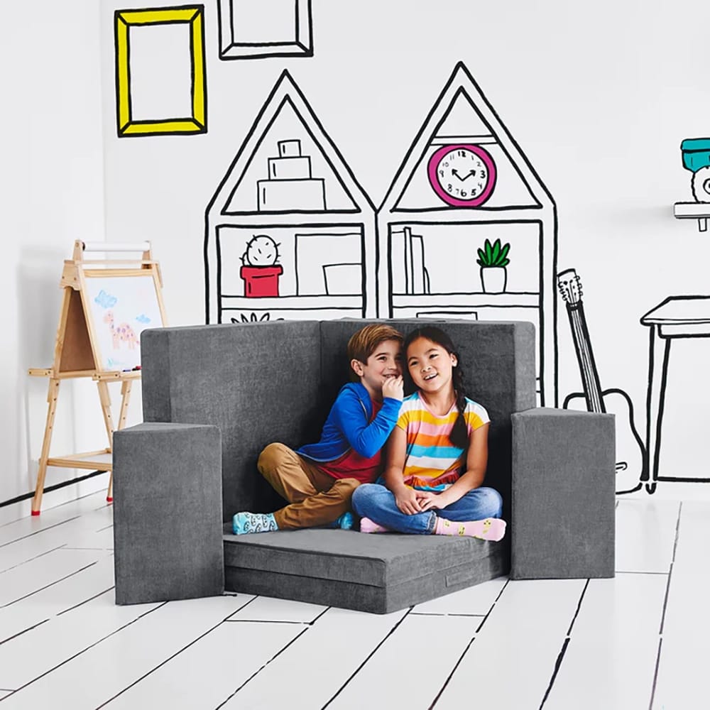 Yourigami Folding Convertible Play Couch, Fossil Gray