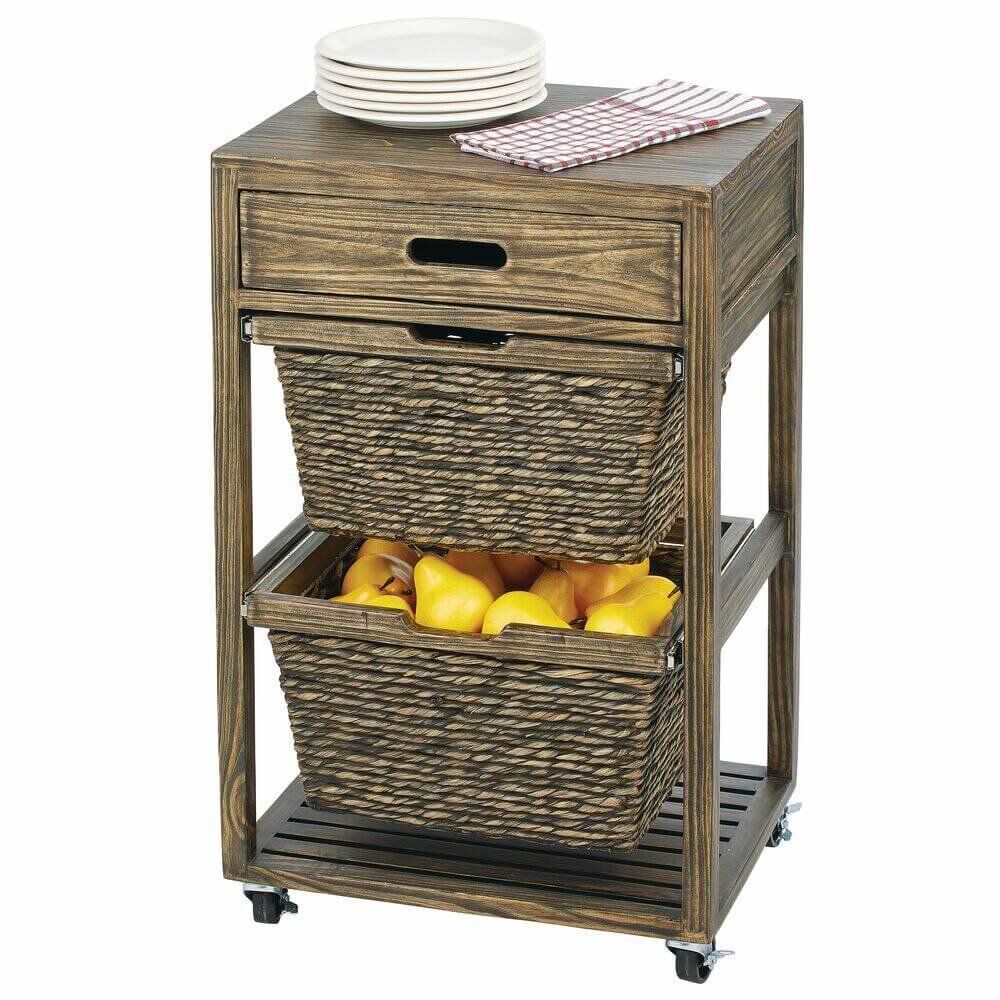 mDesign Kitchen Cart with Drawers, Brown/Black Wash