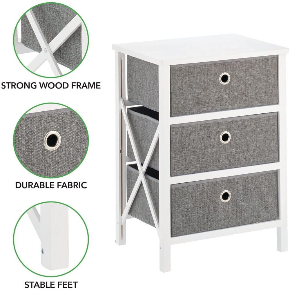 mDesign 3-Drawer Foldable Dresser, White/Gray