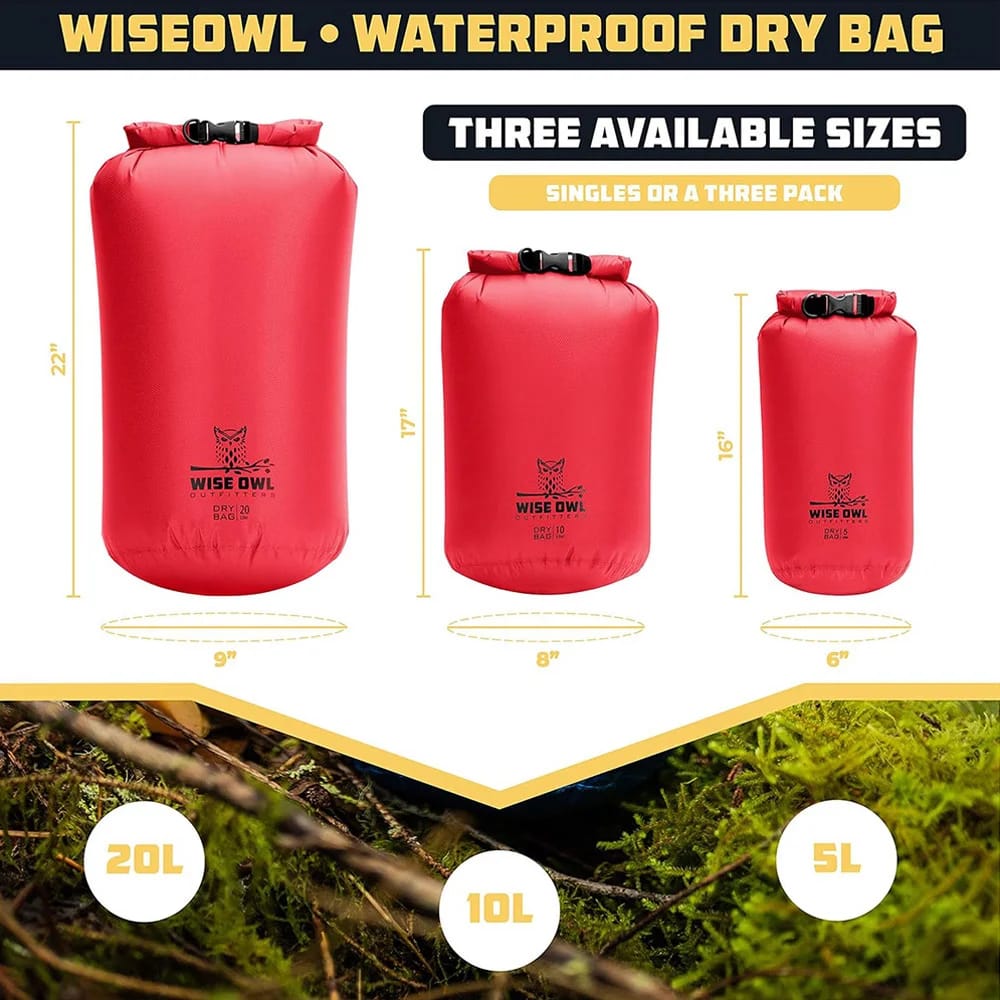 Wise Owl Outfitters Waterproof Dry Bags, Red, 3-Pack