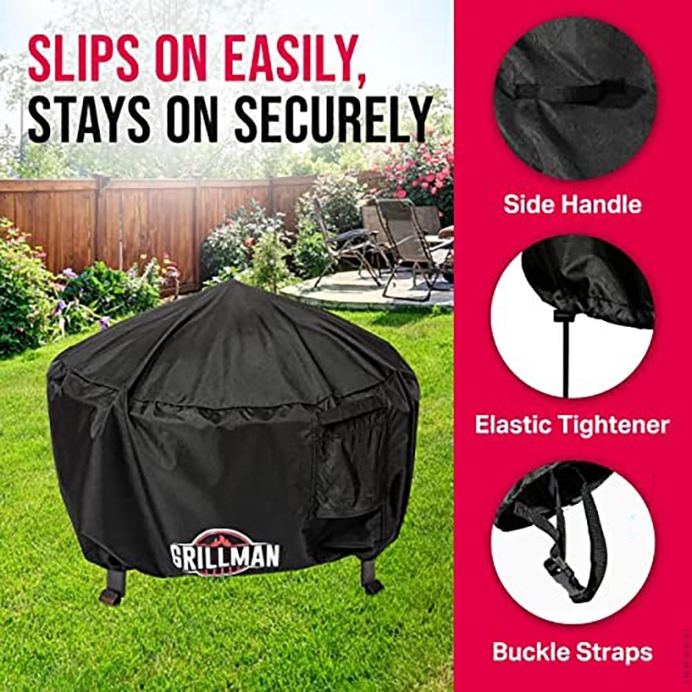Grillman Round Fire Pit Cover, Fits 32" x 16", Black