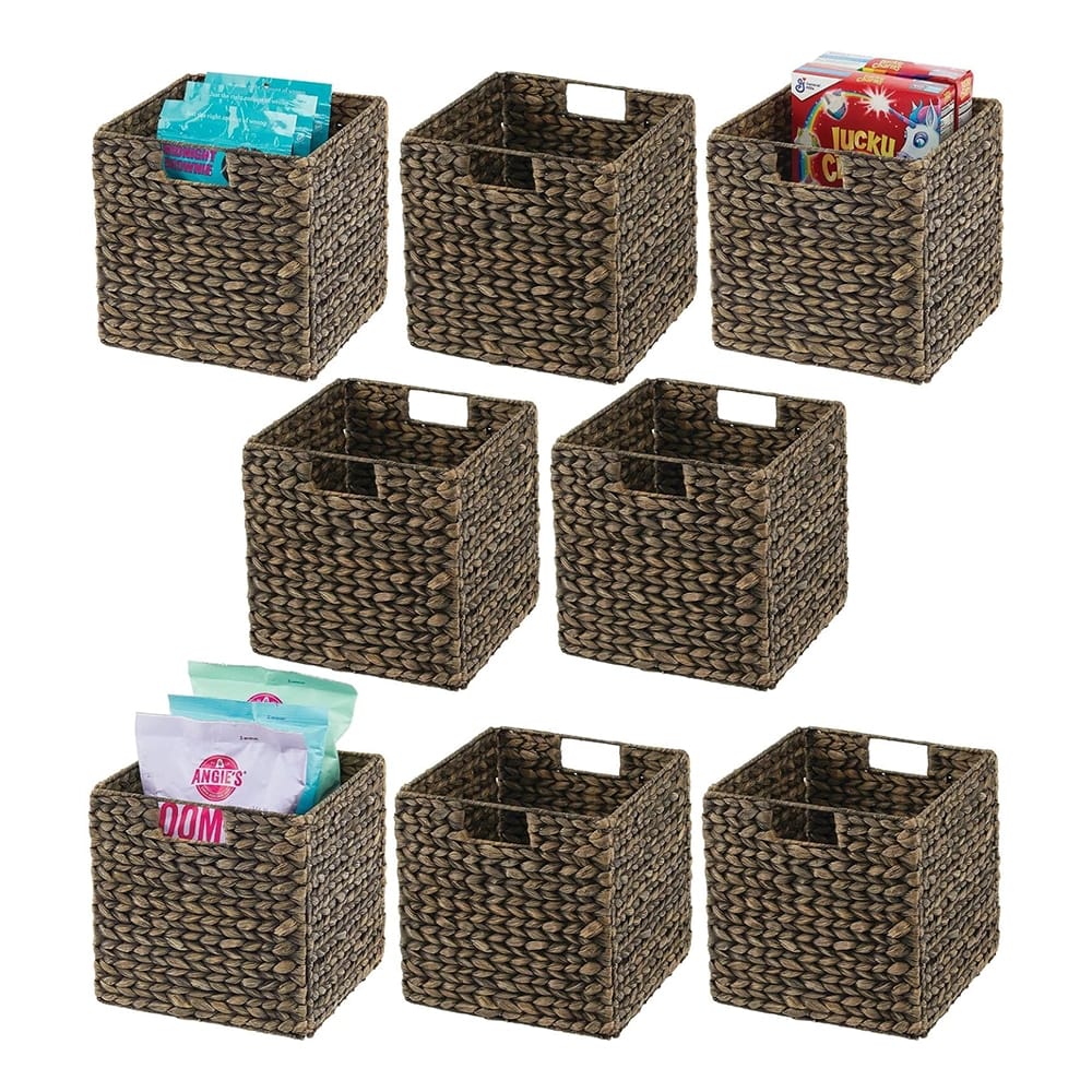 mDesign Woven Hyacinth Cube Organizer Basket, Black, 8 Pack