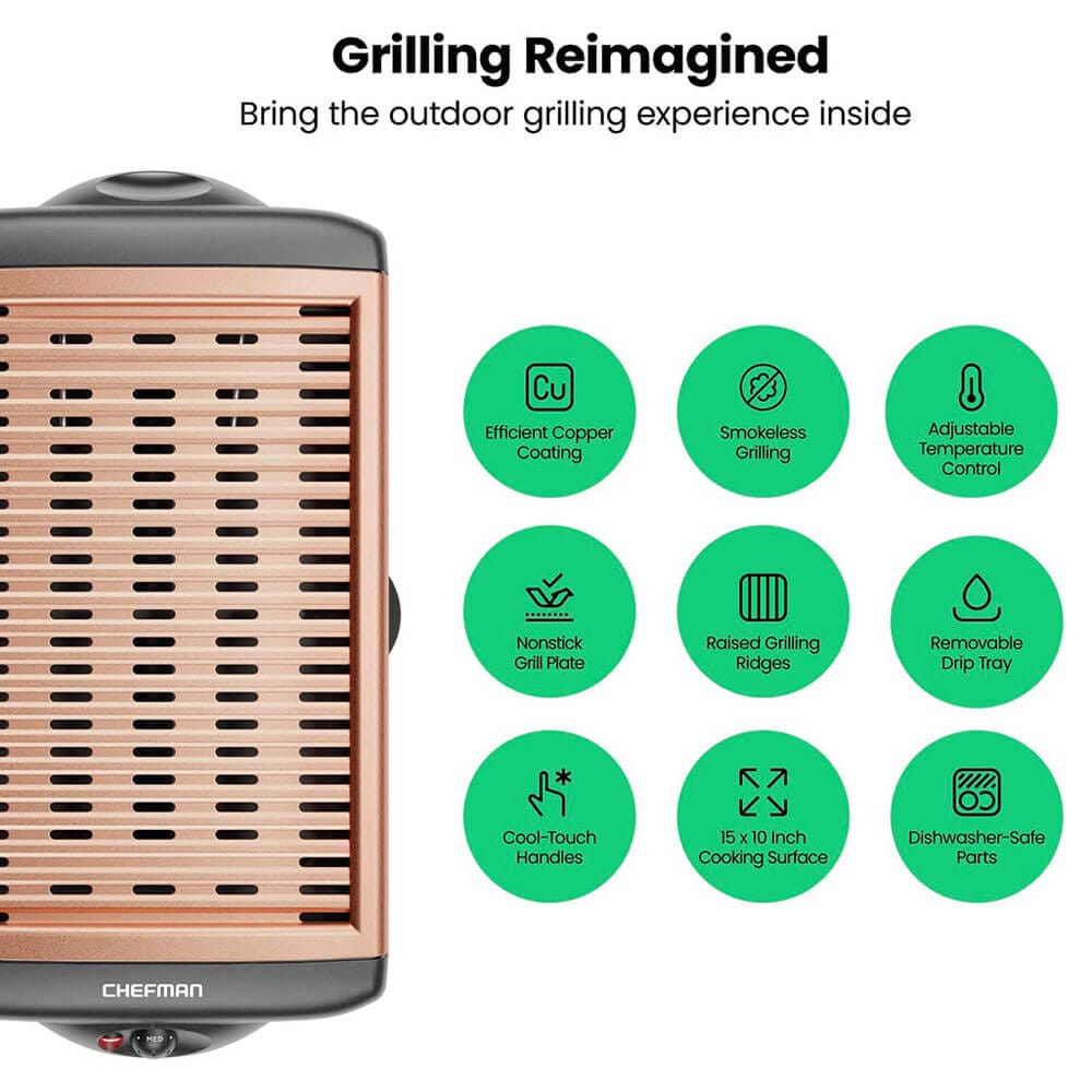 Chefman Smokeless Indoor Nonstick Tabletop Electric Grill