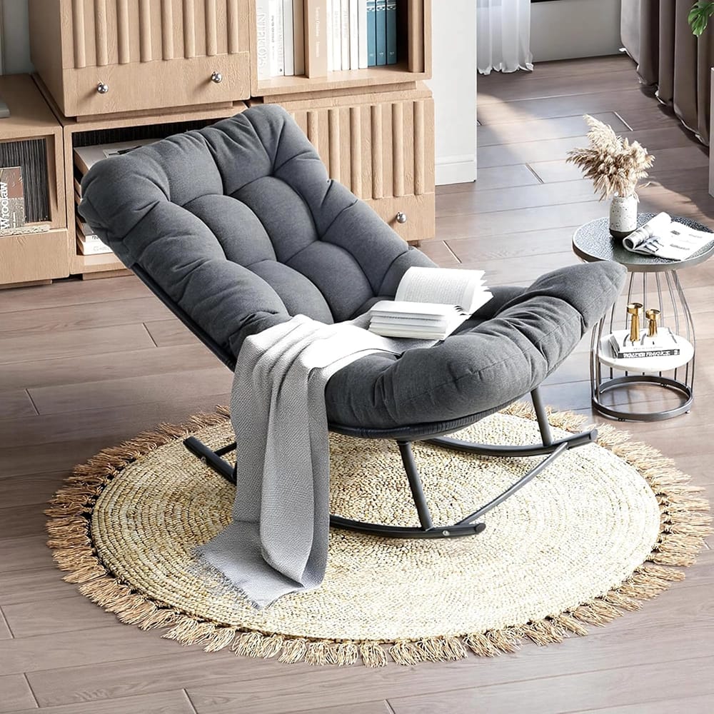 IRONCK Indoor/Outdoor Rocking Chair with Cushion, Black/Gray