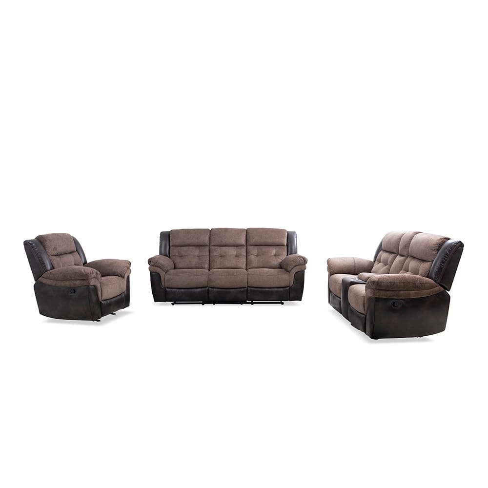 Two Tone Fabric Power Recliner Sofa, Brown