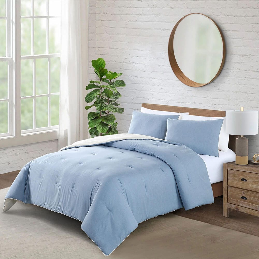 WellBeing by Sunham Natural Dye 3-Piece Comforter Set, King, Chambray