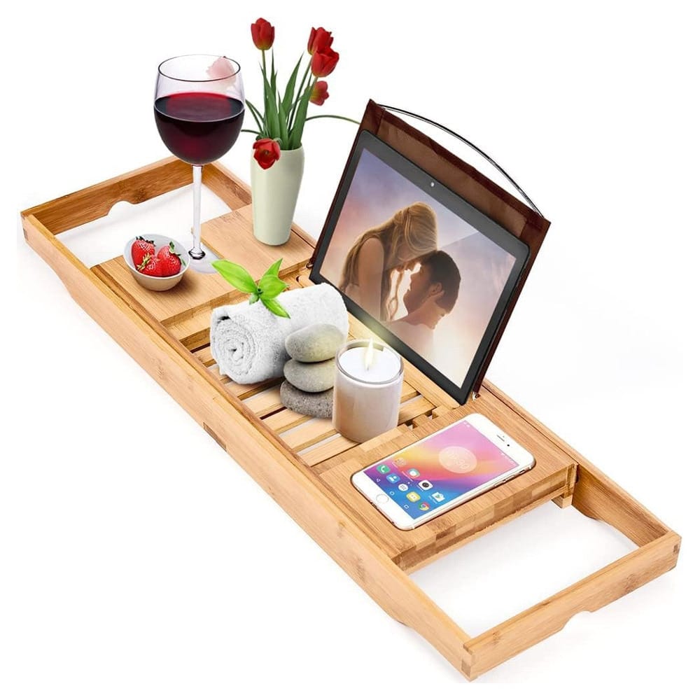 Homemaid Living Luxury Expandable Bamboo Bathtub Tray, Natural